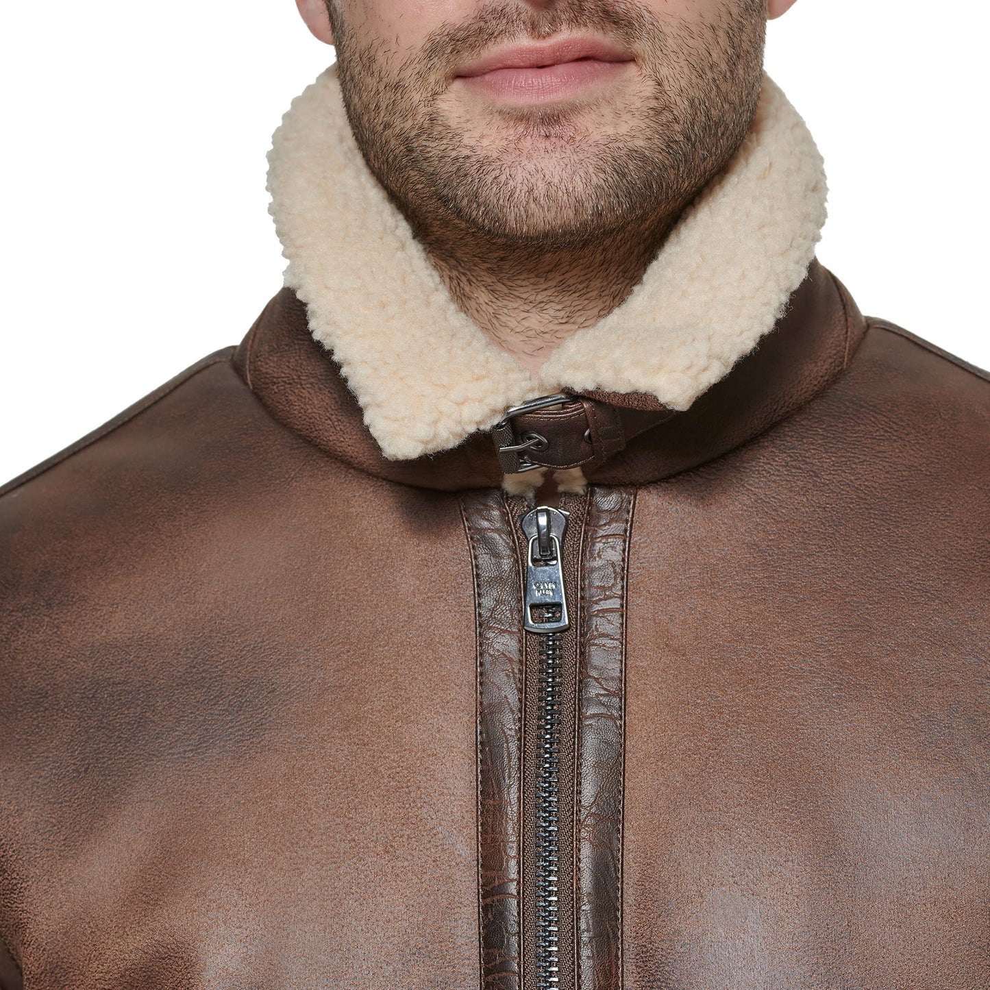 Calvin Klein Men's Faux Leather Jacket Men - Bomber Jacket With Shearling Lining, Brown, Medium