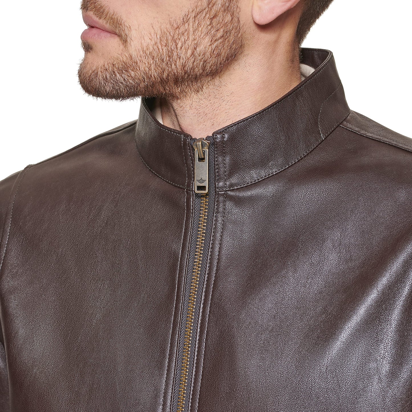 Dockers Men's The Dylan Faux Leather Racer Jacket, dark brown, Medium
