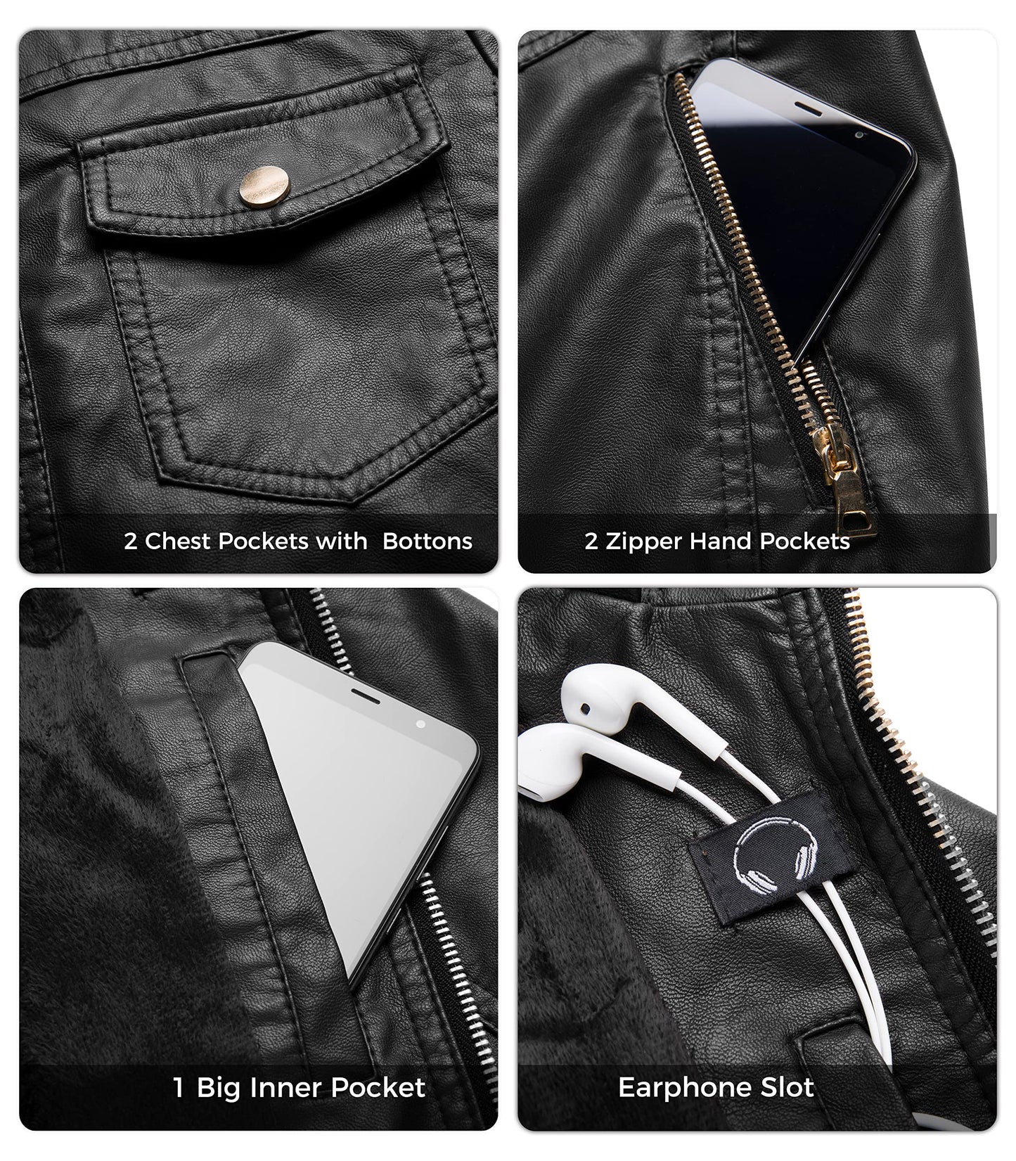 wantdo Women's Zipped Moto Faux Leather Jacket Casual Short Coat Outwear Black L